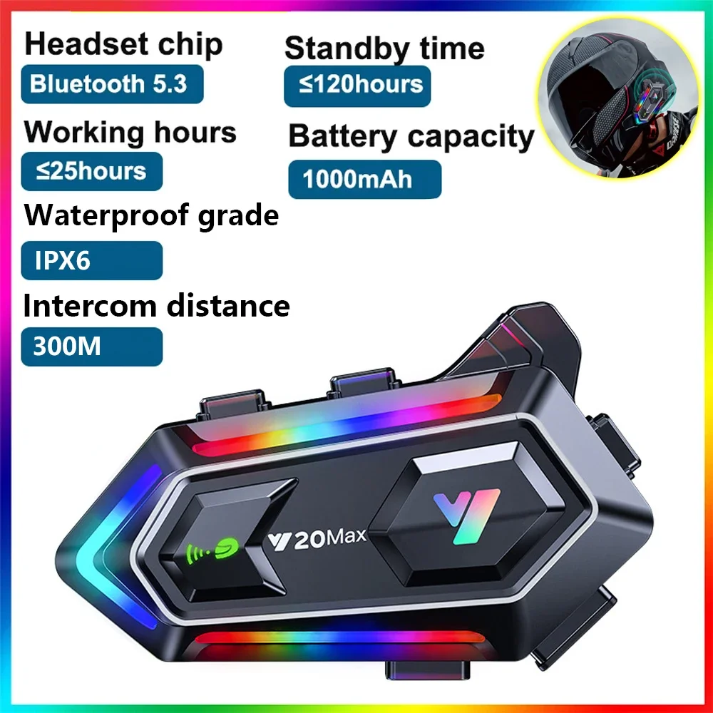 

Helmet Bluetooth Headset 300M Intercom 25 Hours Battery Life Noise-Free and Hands-Free Waterproof Automatic Answering Rgb