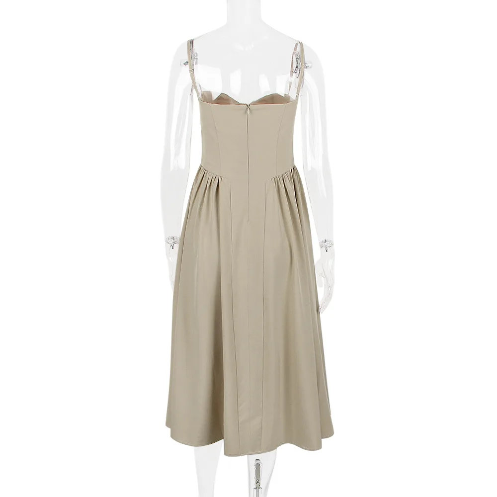 Sommer Frauen elegante ärmellose rücken freie Falten kleider Dame sexy feste Schlinge Midi-Kleid 2024 weibliche Party Abend A-Linie Roben – Detail 40