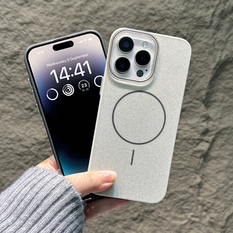 Magnetic Phone Case for iPhone 16E 15 14 Plus 11 12 13 16 Pro Max Magsafe Luxury Glitter Wireless Charging Shockproof Hard Cover