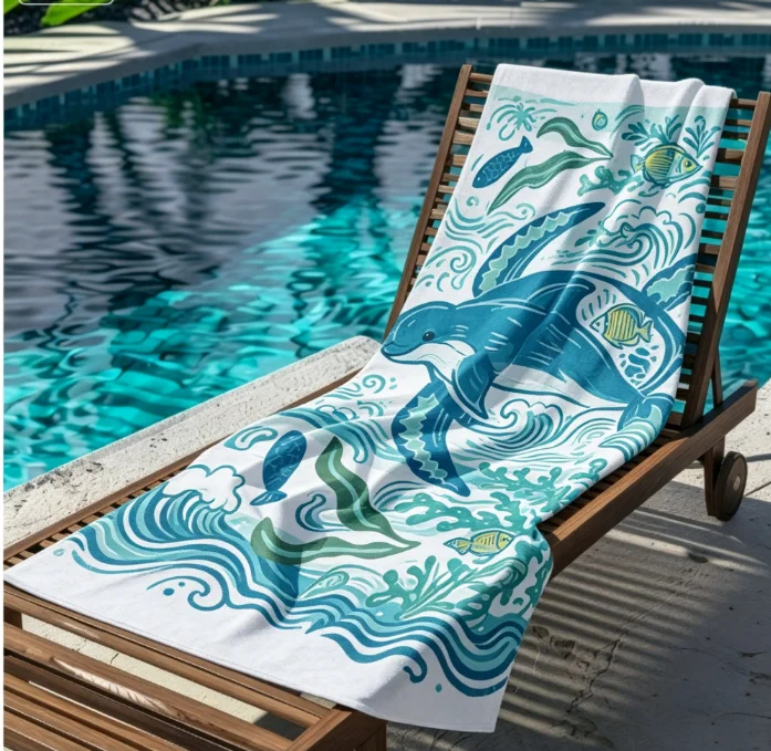 Ocean Turtle Print Beach Towel, Soft Microfiber Quick Dry Absorbent Towel for Beach Pool Camping Travel Outdoor Activities