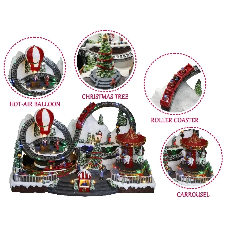 Handmade Christmas Tree Resin Crafts Light Emitting Diode Lights Mobile Fair Carousel Hot Air Balloon Train Music Carousel