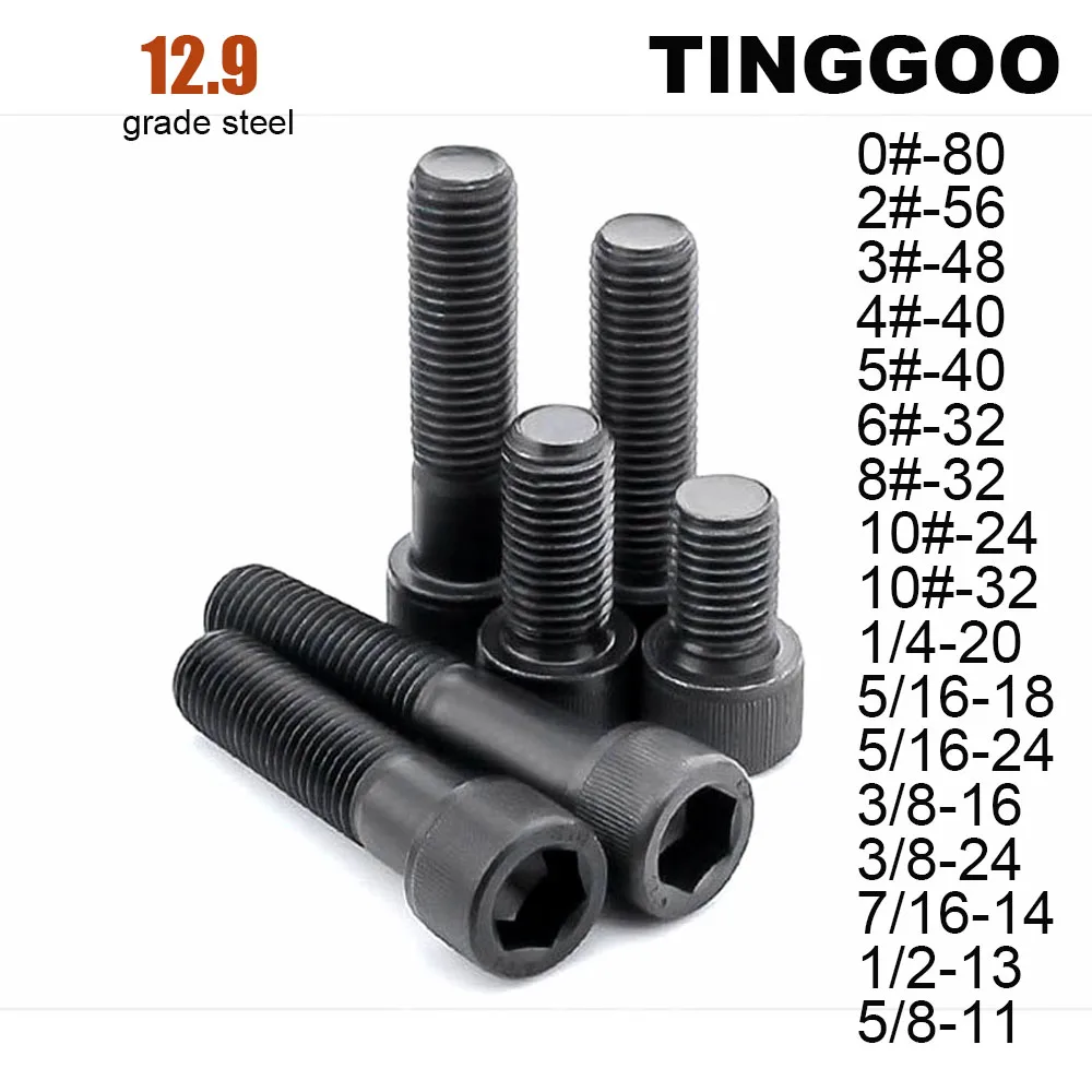 1/20Pcs UNC UNF 0# 2# 3# 4# 5# 6# 8# 10# 1/4-20 to 5/8-11 12.9 Grade Black Steel Hex Hexagon Socket Allen Head Cap Bolt Screw