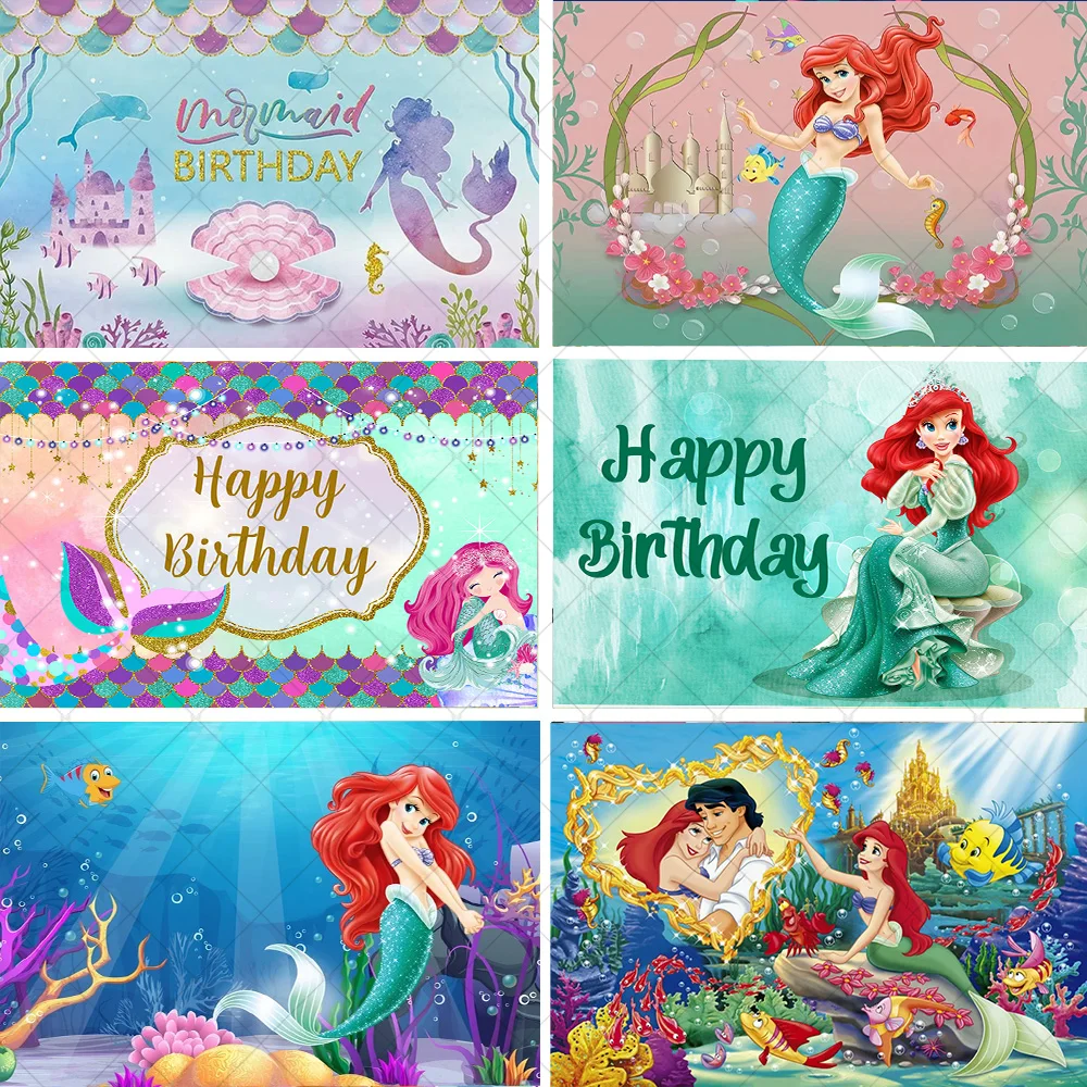

Small Mermaid Birthday Party Decortion Backdrop For Girls Shell Pearl Newborn Baby Shower Supplies Photography Background Banner