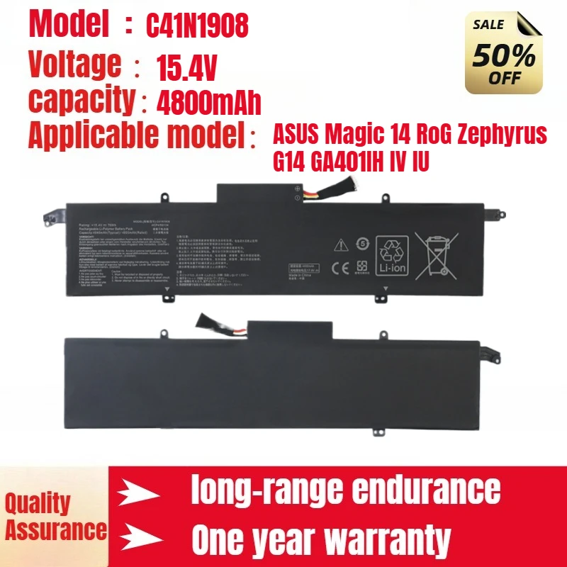 

For ASUS Magic 14 RoG Zephyrus G14 GA401IH IV IU Laptop Battery C41N1908 15.4V 4800mAh