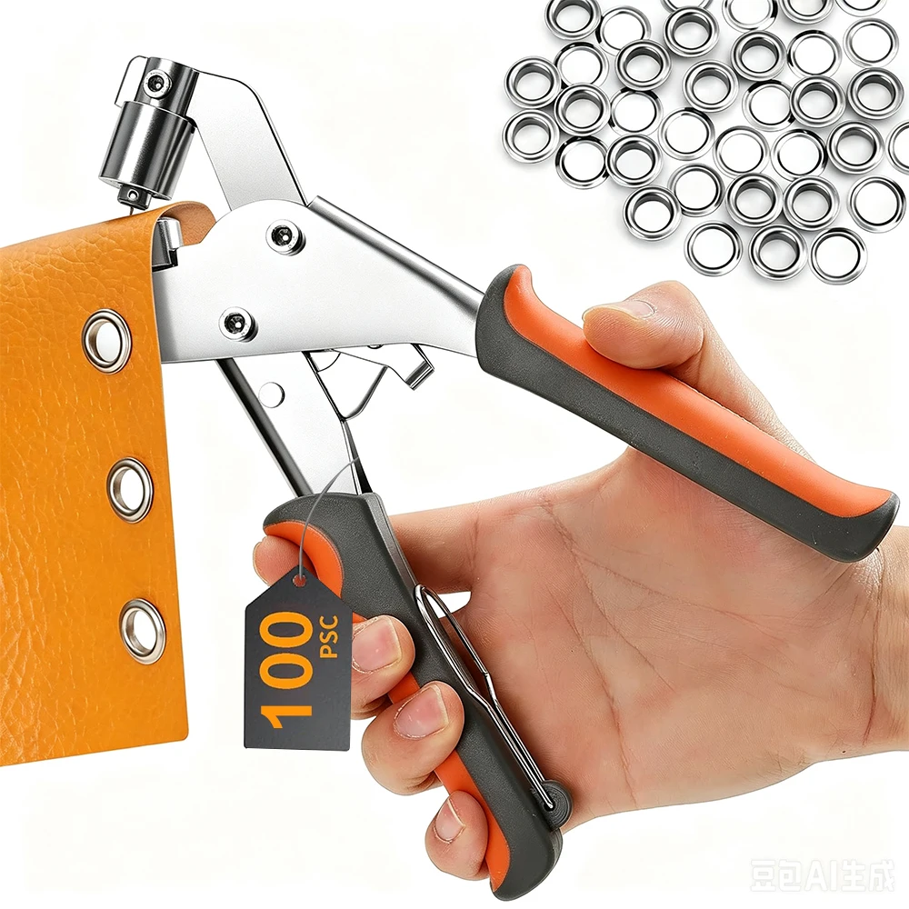 Ösenwerkzeug-Set 8 Zoll Ösenzange 10mm Manuell Handgeführt mit 100 Stück Silbernen Ösen für Leder, Leinen, Kleidung, DIY Planenringe