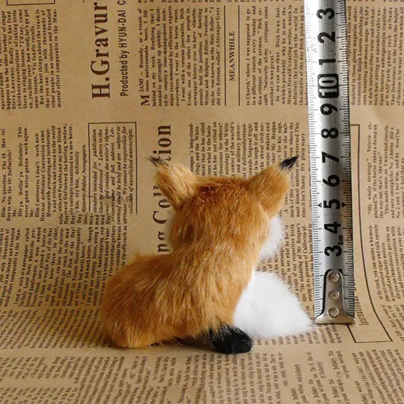 1PC Simulation Fox Ornament Mini Squatting Fox Model Plush Animal Figurine Home Decoration Craft Christmas Party Gift