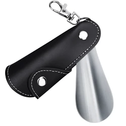 10CM Metal Shoe Horn Mini Shoe Horns Shoe Lifter Portable Travel ShoeHorn with Leather Handle Deduction Shoehorn for Keychain