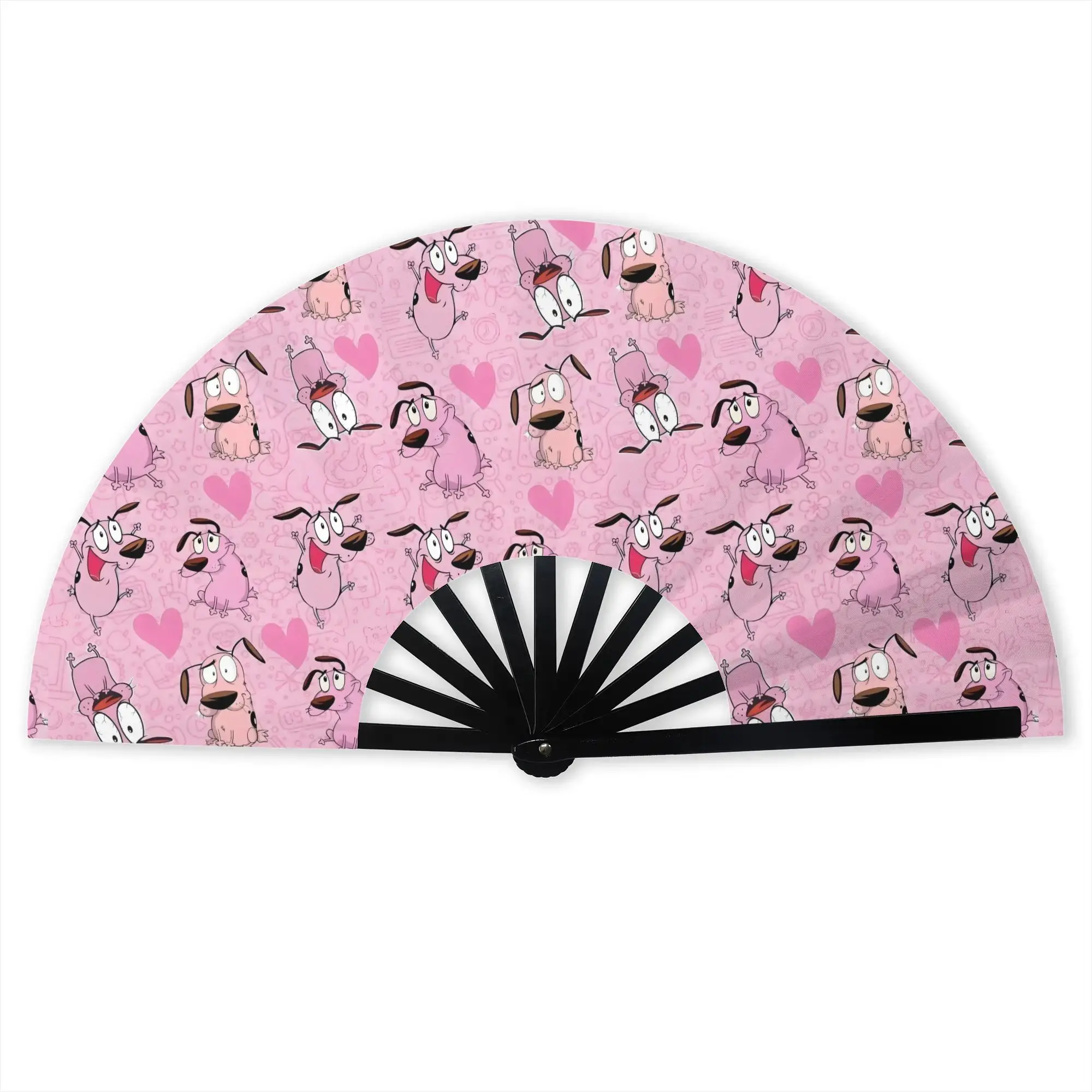 Cartoon Courage Coraje Folding Hand Fan Pink Beagle Polyester Fabric Fan Novelty Summer Accessory Decorative Fans