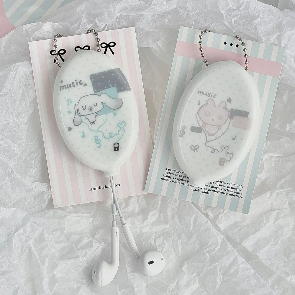 Kawaii Cartoon Animal Keychain Cable Organizer Oval Bag Pendant Anti‑Tangle Multifunctional Wired Cord Storage Accessory Gift