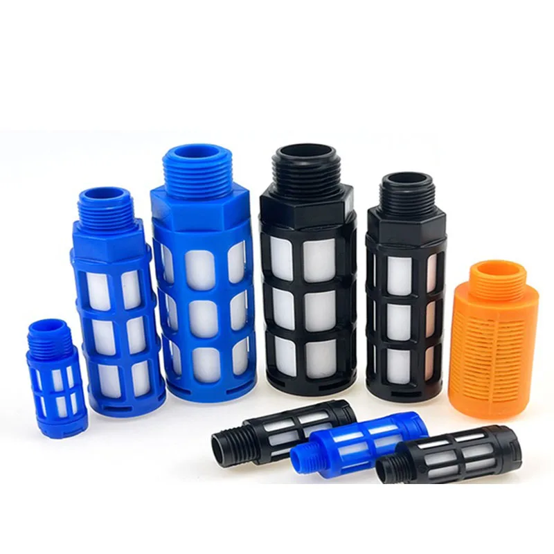 ตัวเก็บเสียงลมแบบนิวเมติก ตัวเก็บเสียงไอเสียพลาสติก เกลียวตัวผู้ 1/8 1/4 3/8 1/2  ตัวกรองดูดซับเสียงแบบล็อคเร็ว สำหรับปั๊มพ่นหมอก สีฟ้า