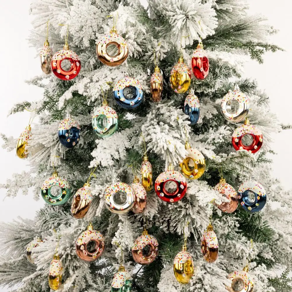 Christmas Donut Decorations Christmas Tree Hanging Ornaments Set Donut Ball Pendants for Xmas Party Decorations for Holiday