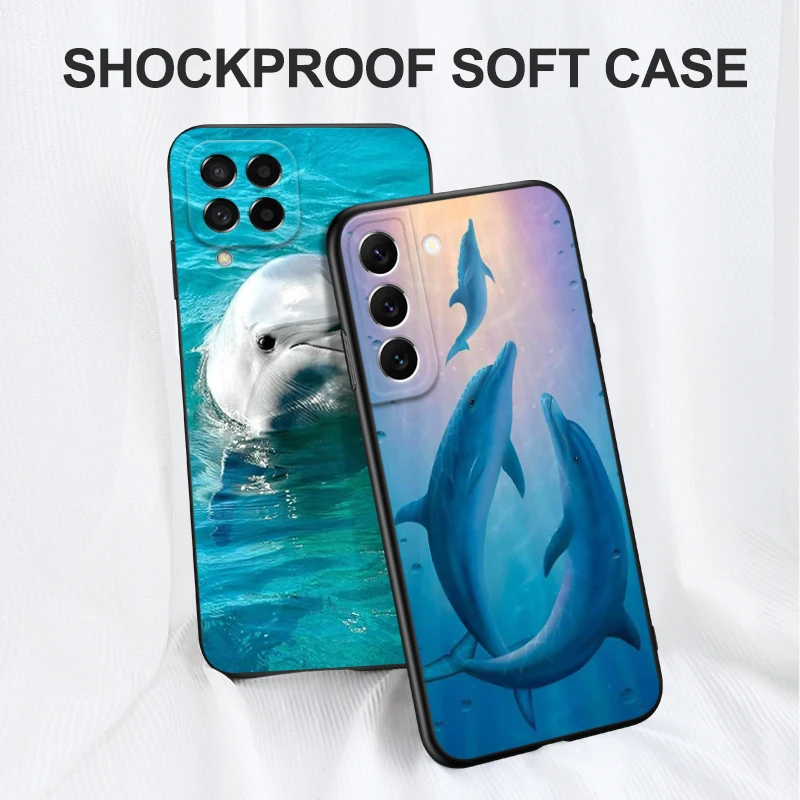 Black tpu Case For Samsung galaxy A54 A34 A14 5G A04 NOTE 20 10 9 PLUS ultra+ cover sea animal cute dolphin