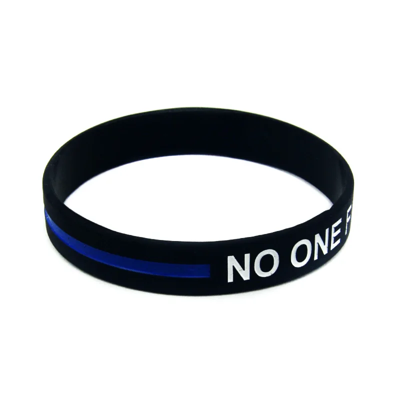 1 PC No One Fights Alone Thin Blue Line Silicone Rubber Bangle Inspirational Wristband