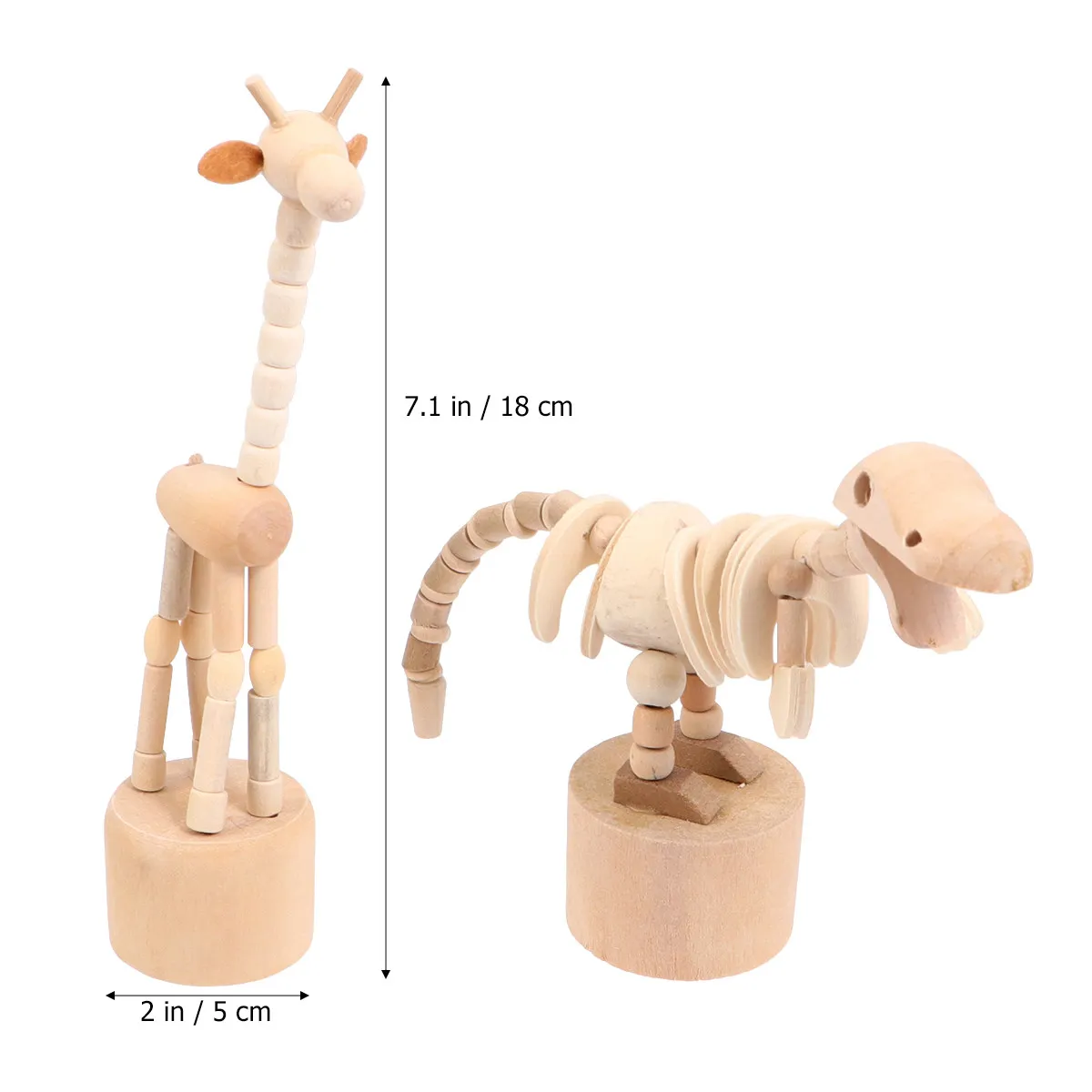 2Pcs Solid Hardwood Wooden Giraffe Dinosaur DIY Craft Set Finely Sanded Ready to Paint Educational Children Art Project Home