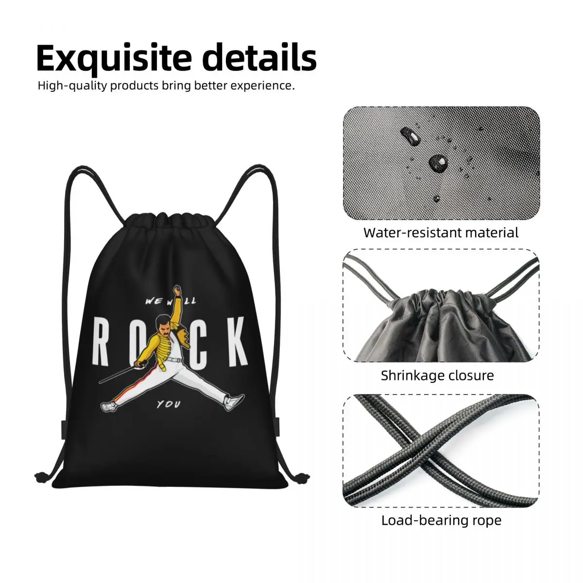 Freddie Mercury Drawstring Bags para homens e mulheres, Foldable Gym Sports Sackpack, Rock Pop Music, Mochilas de armazenamento de compras