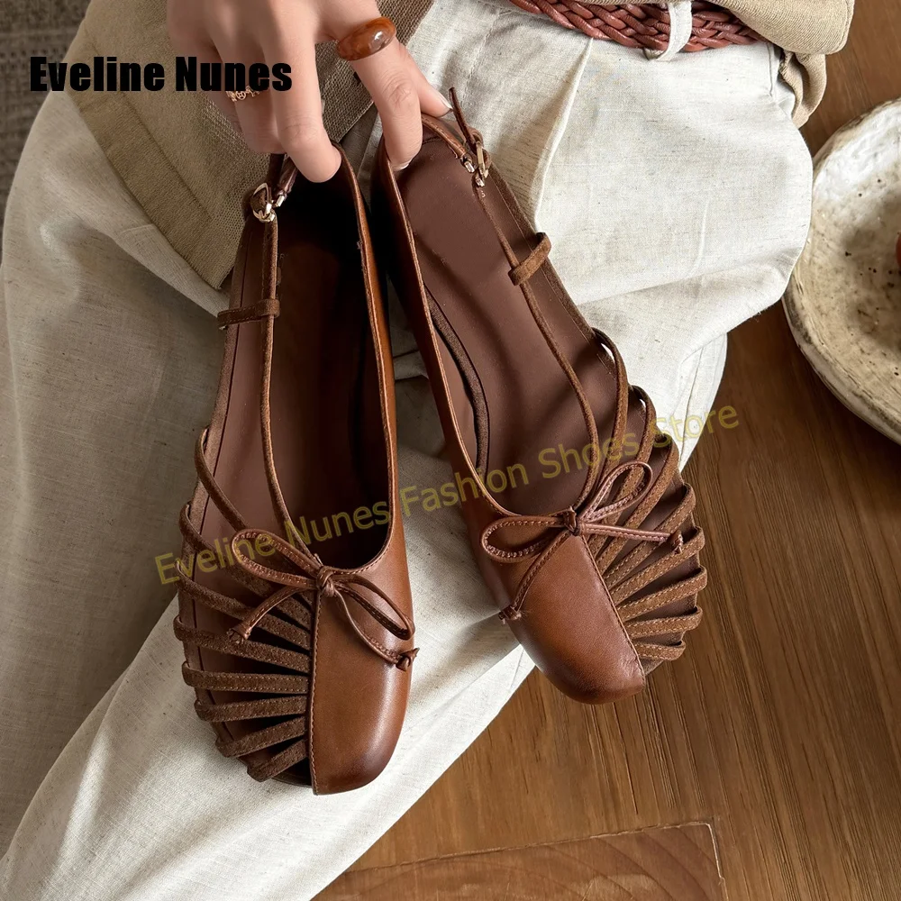 Women Blue Orange Cutout Pumps Square Toe Chunky Heels Bow Ankle Buckle Retro Summer Beach Daily Casual Sandals 2026 New Arrival - view 3