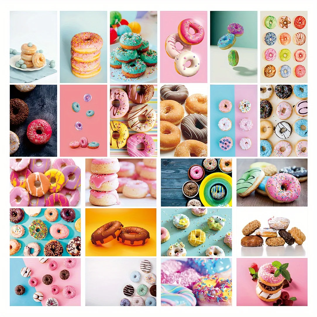 24pcs Sweet Donut Enthusiast Gift Art Postcards, Suitable for Birthday Cards and Blessing Message Cards, Sweet Design