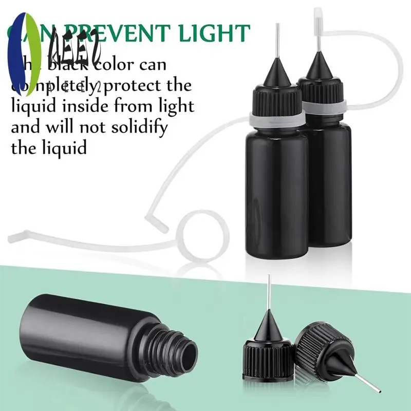 

AEE2-100 Pcs 10 Ml Plastic Black Needle Tip Glue Squeeze Bottle Precision Needle Tip Applicator Bottle Mini Lightproof Plastic B