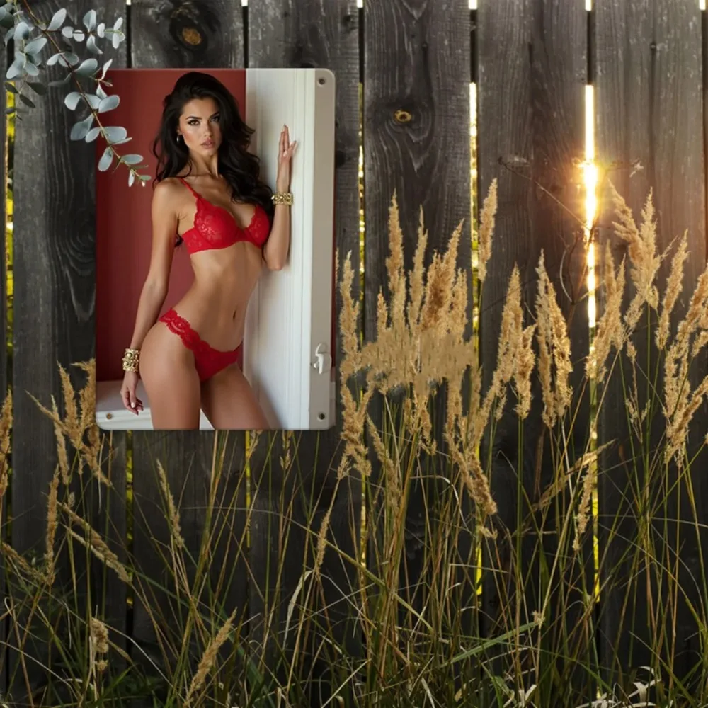 لوحة فنية جدارية حديدية قديمة (20 × 30 سم) - تصميم نسائي مثير مع نص "ملابس داخلية مثيرة وإغراء"، قطعة واحدة لديكور لا حاجة للطاقة #5