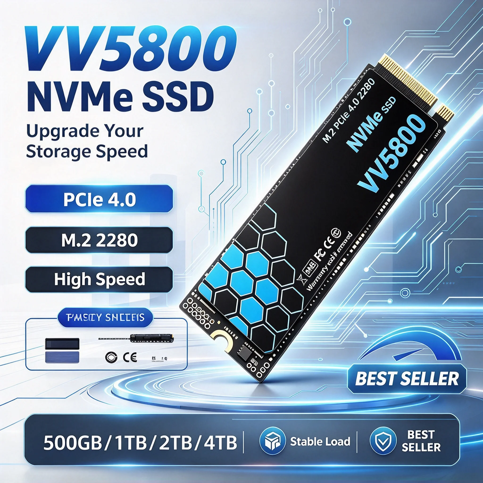 VV5800 M.2 NVMe Internal Solid State Drive, 500GB/4TB/1TB/2TB, High Performance, Gaming Work PC Laptop Notebook, Ultra Max 5GX