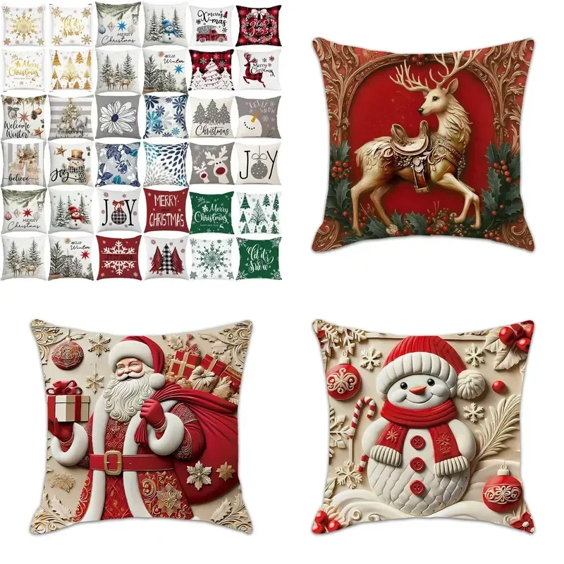 Cross-border explosion Christmas pillow cover Festive Santa print home decoration pillowcase Factory direct wholesale