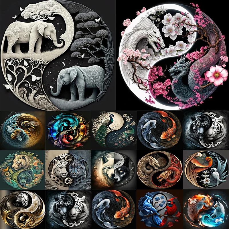 5D DIY Tai Chi Animal Full Round Drill Diamond Painting Elephant Kit Decoration Art Craft Diamond Rhinestones Painting Stitch