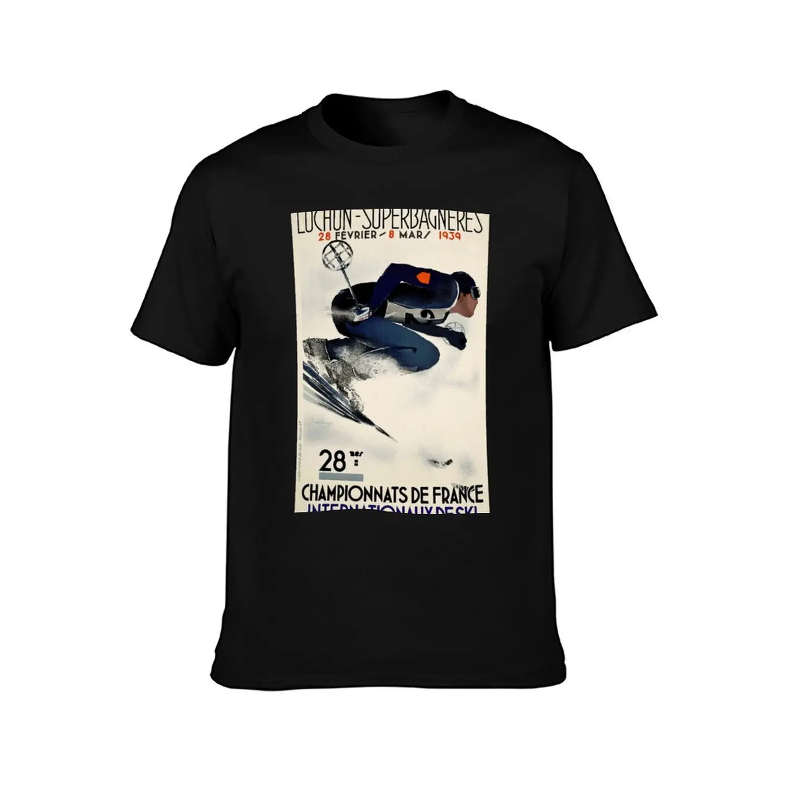 Dynamic French Vintage Ski advert from 1939 T-Shirt Summer Casual Cotton Tee Oversized Streetwear Tops Vintage Graphic Print