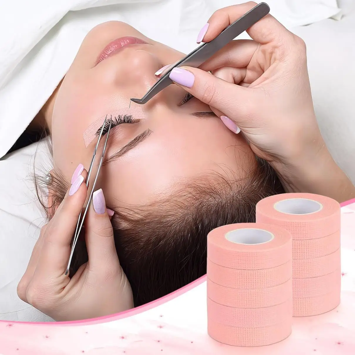 6/12/24/48 Rolls Pink Eyelash Extension Paper Tape Lint Breathable Non-woven Cloth Adhesive Tape For False Lashes Patch Supply