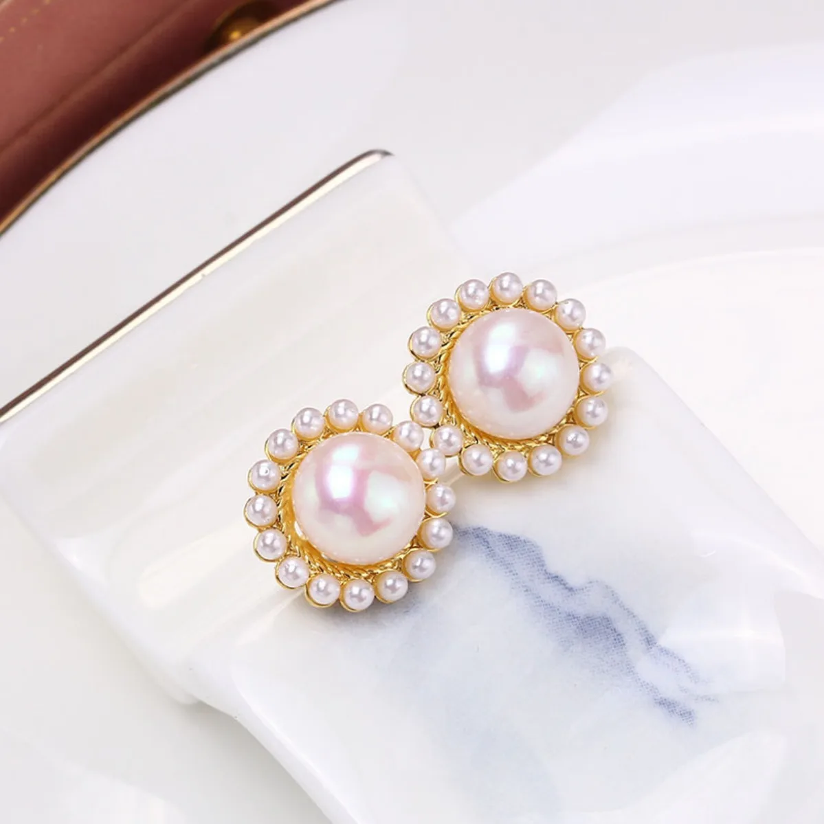 Brass 18K Gold Plated Earring Base, Simple Blank Setting For DIY Pearl Stud Earrings With S925 Silver Needle, Korean Style