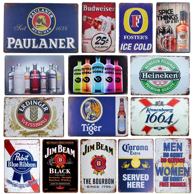 

Beer and Wine Metal Poster, Whiskey Plaque, Vintage Tin Sign, Wall Decor for Bar, Pub, Man Cave Decorative Plates