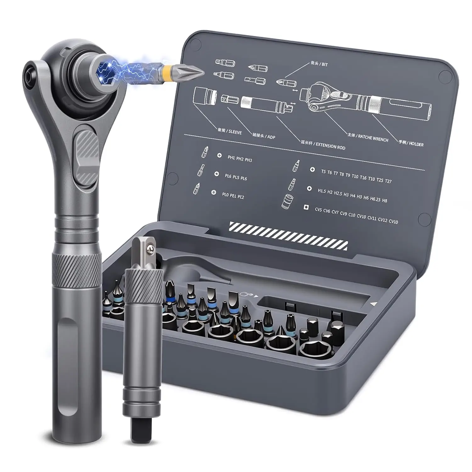 

ATUMAN 40 in 1 Magnetic Ratchet Screwdriver Set, Multi Bit Screwdriver Kit with 180° Adjustable Handle, S2 Bits and CR-V Socket