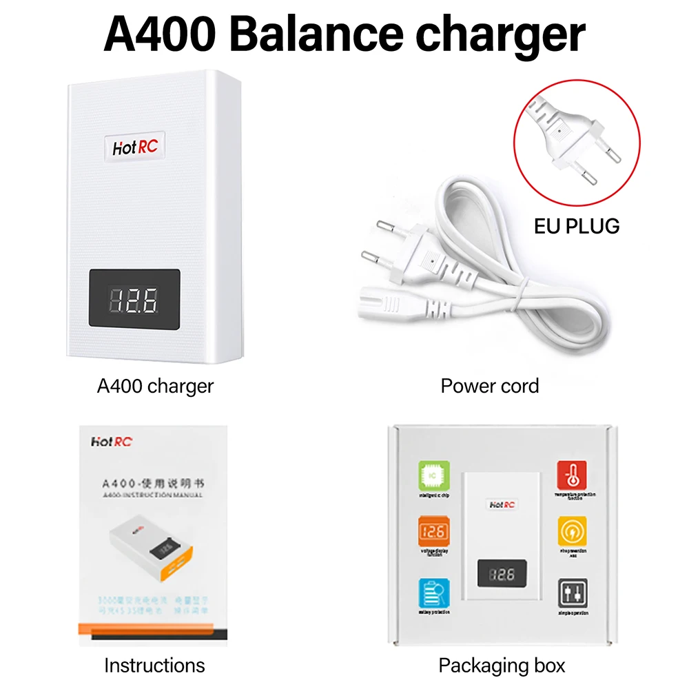 HotRC A400/B3 10W Balance Charger 2S/3S/4S 100V-240V AC EU/US Plug Lipo RC Car Charger