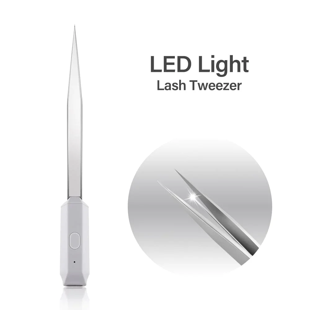 

AA Best Stainless Steel LED Light Isolation Tweezers Upgraded Pointed Tip False Eyelash Tool Eyelash Tool
