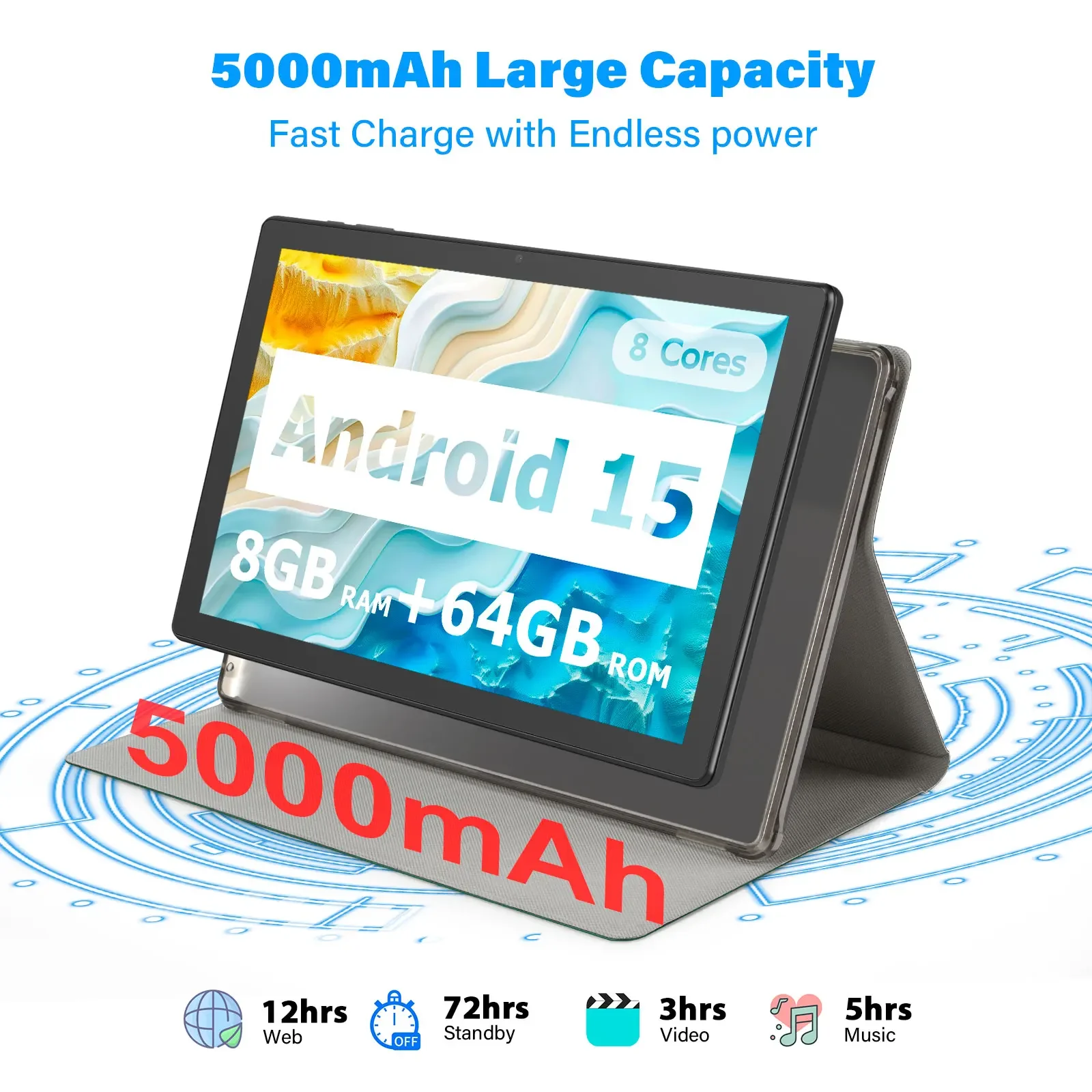 Kids Tablet Android 15, ANRY Tablets Android 2025 10.1 inch 5000mAh 태블릿 with 8GB RAM 64GB ROM Dual Camera, Octa Core, WIFI-5G
