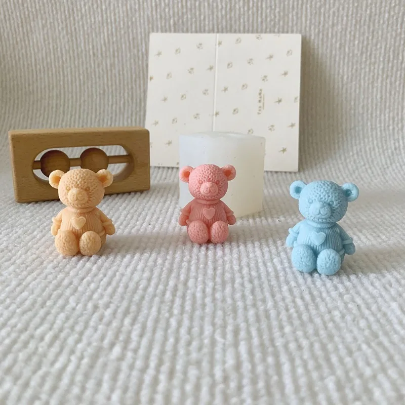 Mini Love Bear Candle Silicone Mold DIY cute Bear crafts Plaster resin cement mold Handmade animal soap making tools - view 5