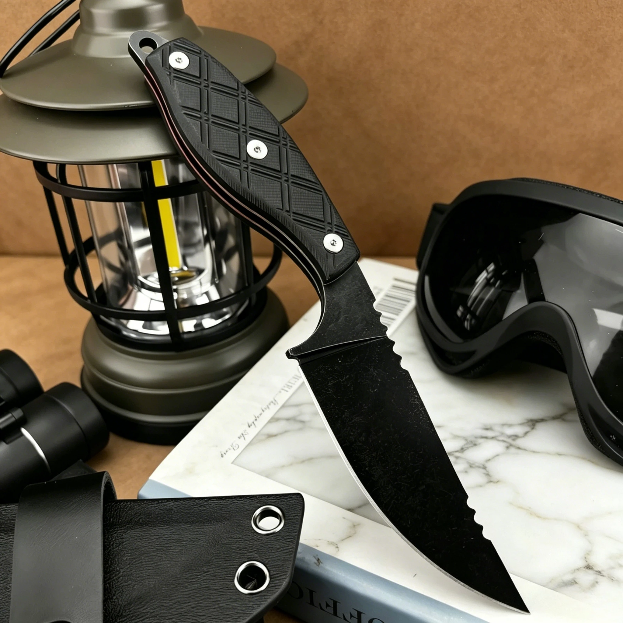 

Multi-purpose Full-Tang Fixed Blade Knife High-Carbon Steel Sharp Blade Textured Grip for Outdoor Hunting Camping Tool for Gift