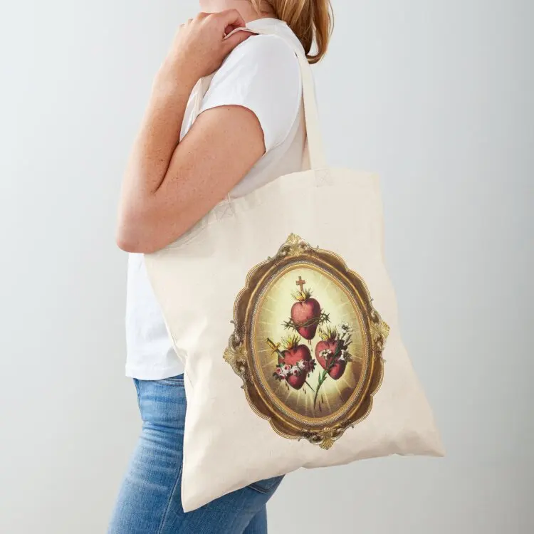 Photo of the Three Sacred Hearts in a frame by Pratos Celestes Tote Bag Gift bag great bag Lady