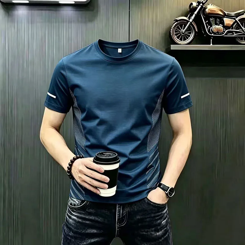 2026 Summer New Style Men's Short-Sleeved Silk Cool-Touch T-Shirt Casual Quick-Dry Sports Shirt Polo Shirt