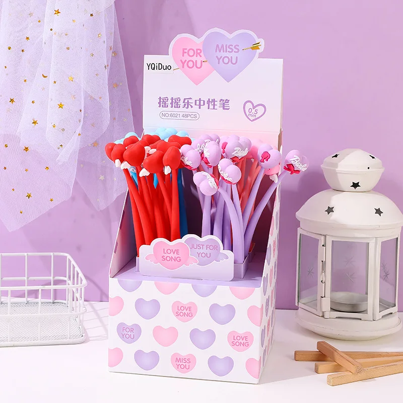 

48 pcs/lot Creative Heart Bendable Gel Pen Cute 0.5mm Black Ink Signature Pens Stationery Office School Stationery Gifts