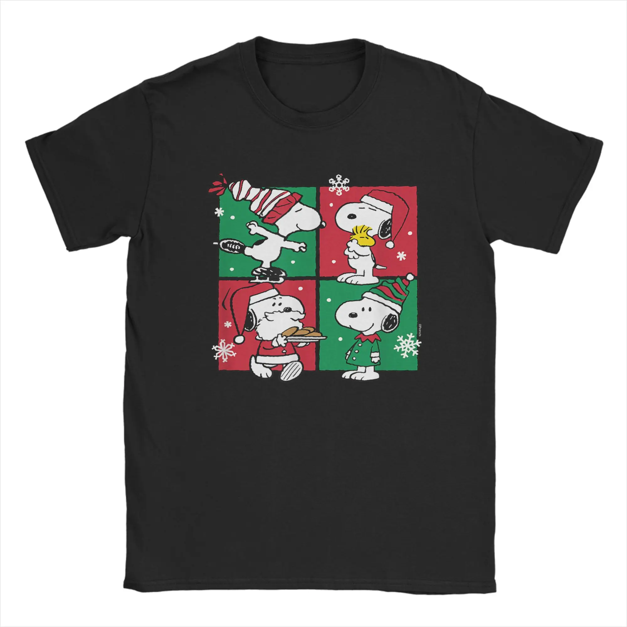 Men's T-Shirt Snoopy Christmas Grid Casual Pure Cotton Tees Short Sleeve  T Shirt Round Neck Tops 6XL