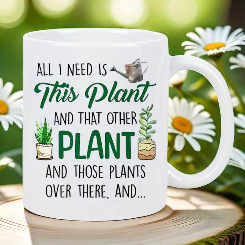 

1pc, 11oz ceramic coffee mug White Coffee Mug with Inspirational Plant Quote - Reusable, Hand-Wash Only, Perfect for Coffee Love