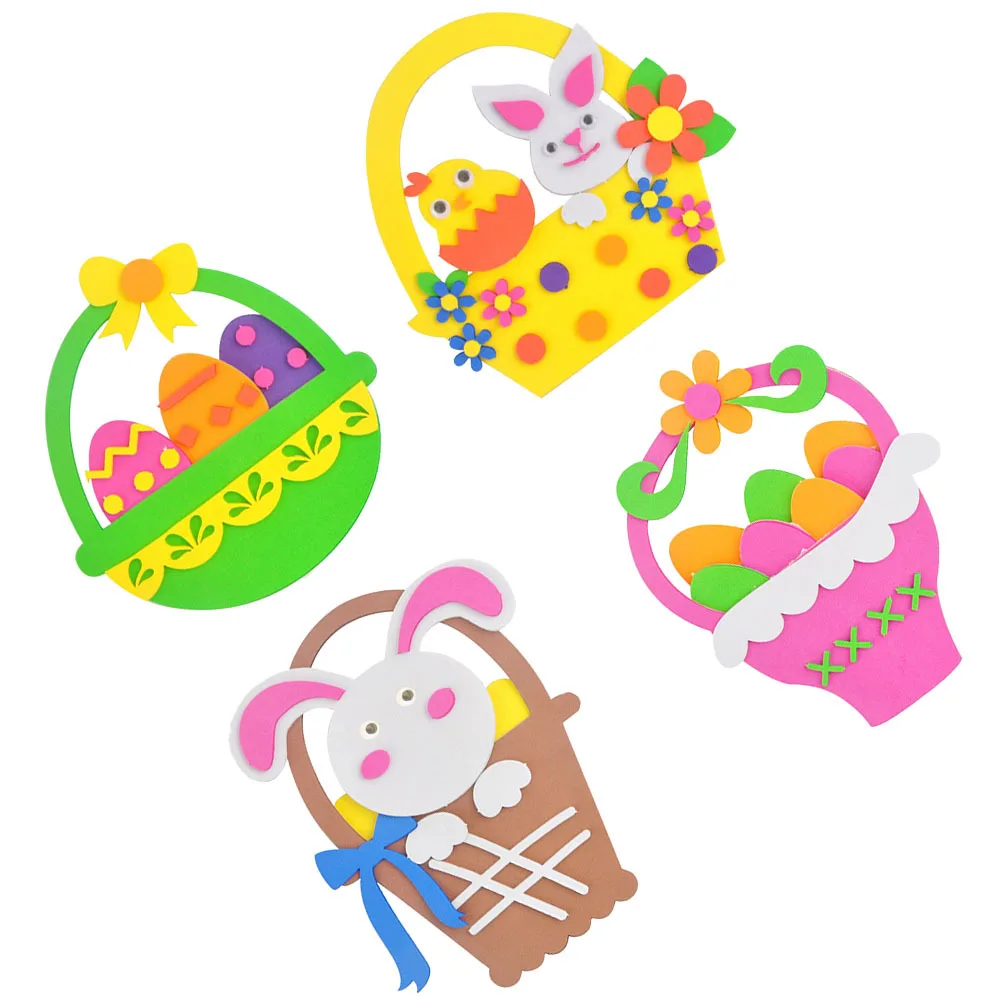 Panier de fleurs de pâques, 4 pièces, Kit de bricolage, artisanat créatif fait à la main pour enfants, décor d'œufs éducatif, cadeau de vacances, jouet pour enfants