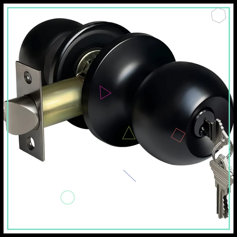 

Матовая черная цельнометаллическая дверная ручка с ключом и стандартным шарообразным дизайном, надежный входной замок для дома