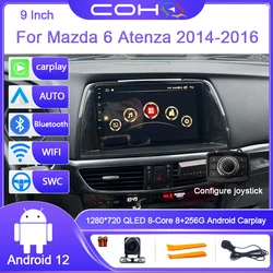 For Mazda 6 Atenza 2014-2016 Car Radio Multimedia Video Player Navigation stereo GPS Android 12 Octa Core 8+256 1280*720 Display