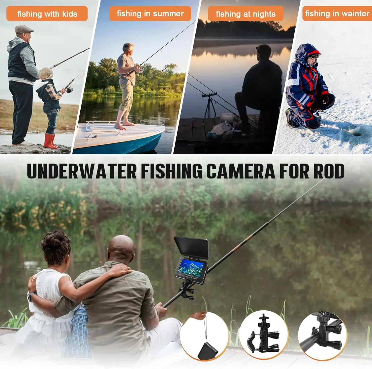 Underwater Fishing Camera,Portable 5" Ice Fishing, USB-C Charge, Battery 5000MAH, 1000TVL with12pcs infrared lamps