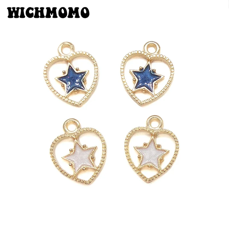 New Fashion 10pieces/bag 17mm Zinc Alloy Drop Oil  Heart Star Charms Pendants DIY Necklaces Earring  Jewelry Accessories