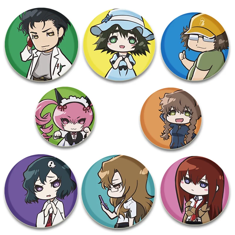 Steins;Gate Anime Brooches HD Print Pins Okabe Rintarou(Hououin Kyoma)/Makise Kurisu/Shiina Mayuri Badge Accessories Gifts