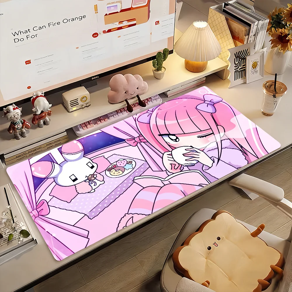 Pink Anime Menhera- C-Chan Cartoon Mouse Pad Non-slip Rubber Gamer Balance Computer Mat Decoracion Deskmat Laptop Office Large
