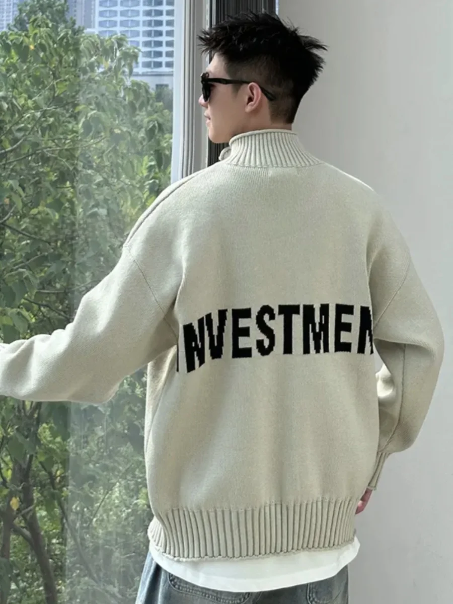 Fall Winter New Sle Japanese Zipper Open Cardigan Men's Faionable Loose Simple  Color Knitted Sweater Trendy