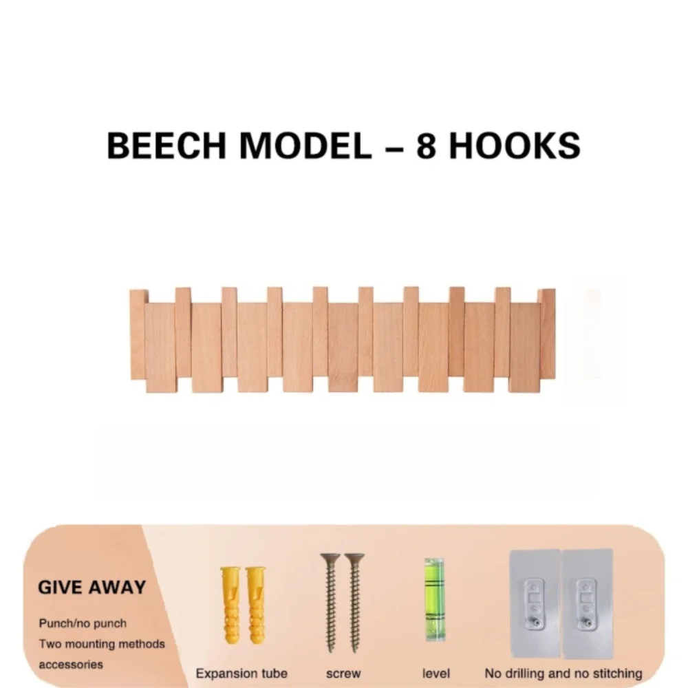 Creatieve wandgemonteerde houten kapstokken Pianosleutelvormige kunst Toegangsdeur Veranda Ophanghaak met 8 haken Kledinghaak Home Decor